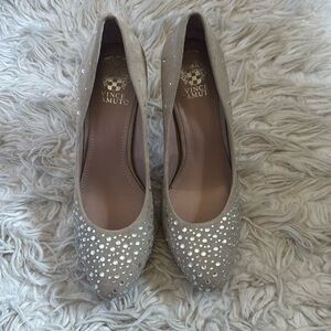 Vince Camuto Beige Sequin High Heeled Dress Pumps